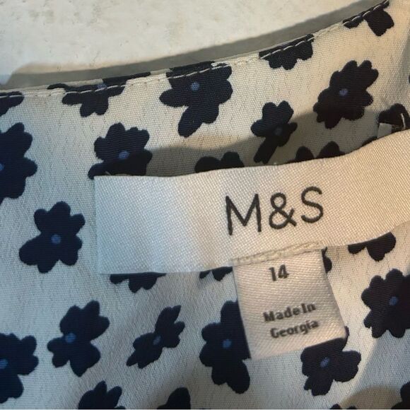 M&S ladies midi maxi dress white black blue 14 ditsy micro floral cottage modest - Picture 7 of 16